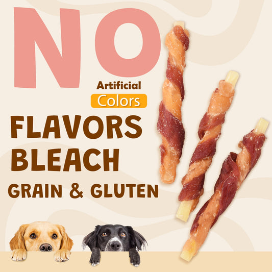 ASMPET Rawhide Free Dog Treats Chicken Jerky & Duck Wrap Cod Sticks, Healthy Treats for Dogs, Soft Chewy Healthy Natural Treats, 15pcs, 11oz