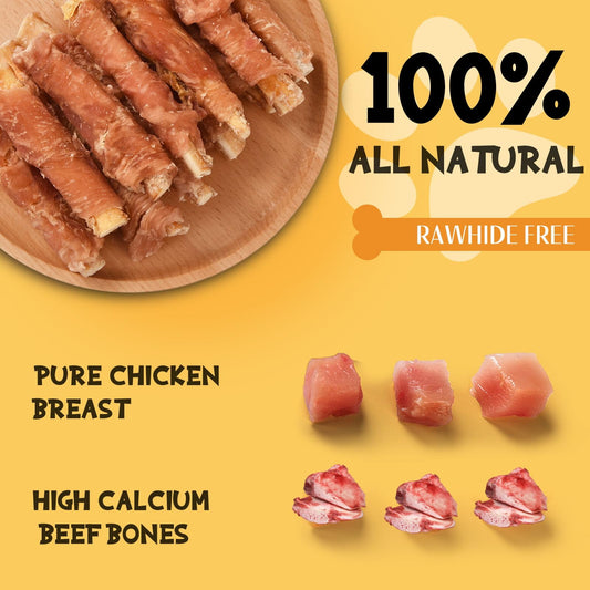 ASMPET Chicken Wrapped Beef Cartilage Dog Treats, Long-Lasting Chewy Dog Soft Bone for Small, Medium & Large Dogs (10.6oz, No Rawhide)